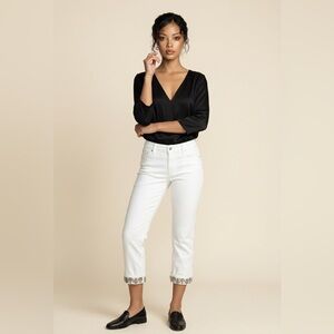 Lucky Brand White Embroidered Sweet Crop Jeans